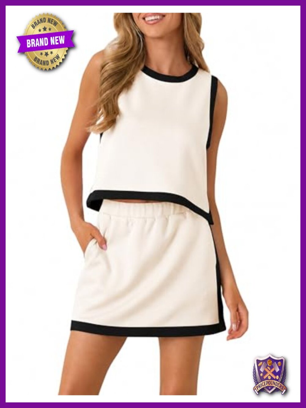 Women 2 Piece Skirt Set Sleeveless Crop Top Skort Athletic Skirt Set